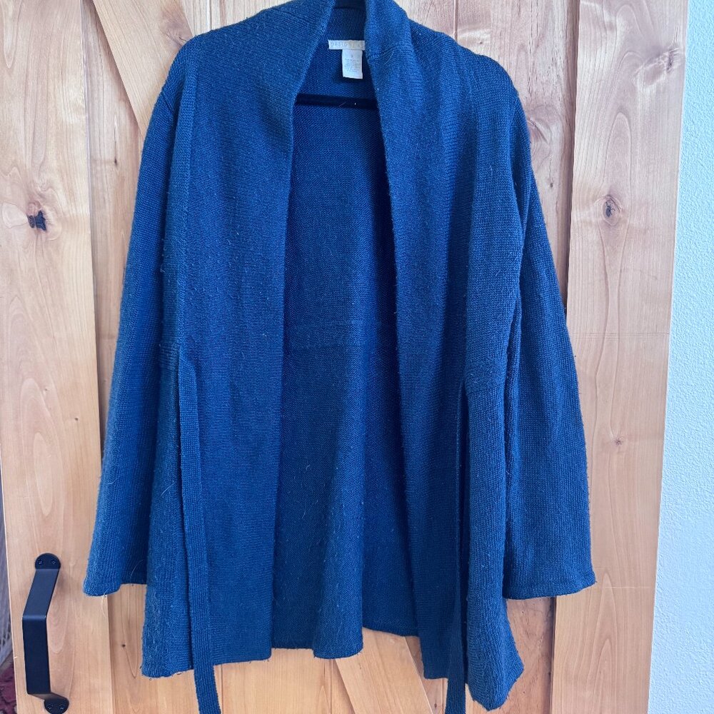 Dark teal Design History sweater with tie waist, size medium, medium weight